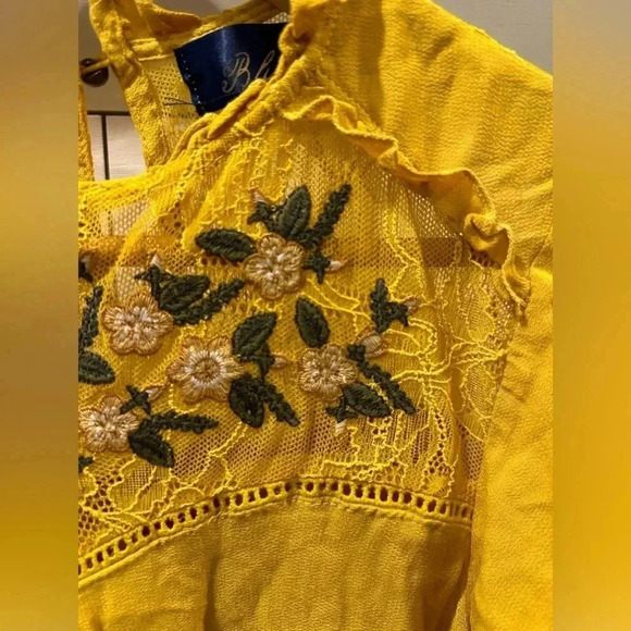 Blue Rain Mustard Embroidered Dress- Size Small - Picture 2 of 7